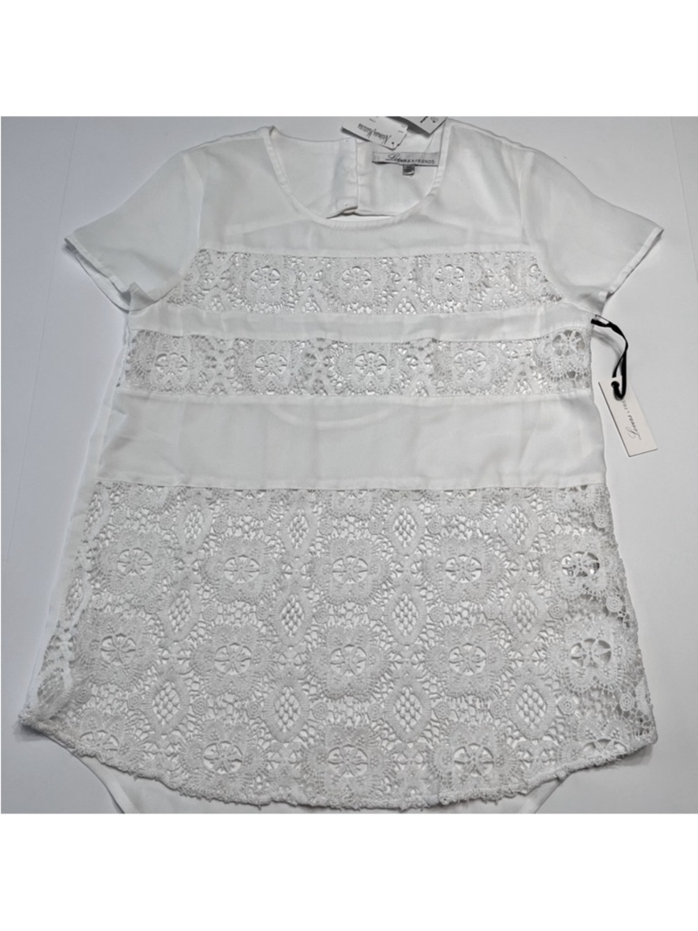 Lovers + Friends Women’s White Sheer Crochet Lace Panel Boho Chic Top Blouse XS